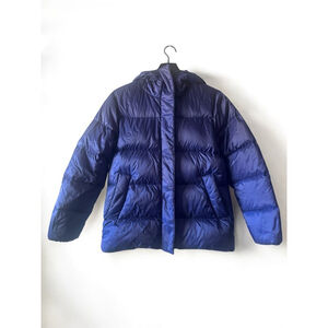 Everlane ReNew Re:Down Hooded Puffer Jacket XS Blue Recycled Down